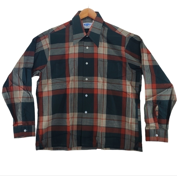 Campus Other - Vtg Manfit Campus LS Shirt Men 16 16.5 L Button UpSpear Point Ombré Plaid Multi